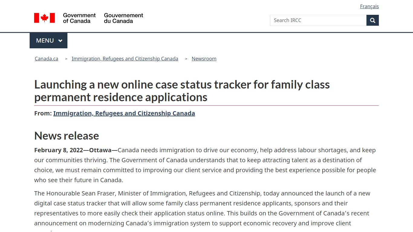 Launching a new online case status tracker for family class permanent ...